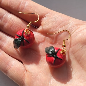 Polymer clay Tomato earrings, mini tomatoes, fruit earrings, vegetable earrings, vegetarian earrings, gardening earrings, mini fruit earring