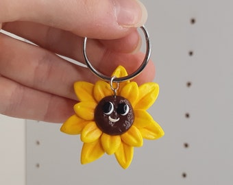 Sunflower keychain | polymer clay sunflower keyring | cute keychain | spring keyring | flower keychain | Easter keyring gift, Cute keyring