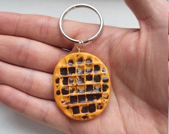 Waffle keychain, Dessert Keychain, Mini food keyring / keychain, Fake food keychain, Food keychain, Foodie gifts him, Polymer clay food