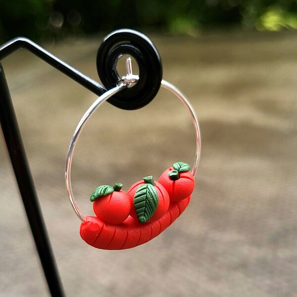 Tiny tomato hoops, cute earrings, mini food jewellery, polymer clay earrings, minimalist earrings, baby cherry tomatoes, statement jewellery