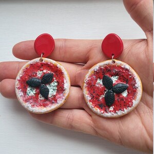 Polymer Clay Pizza Stud, Dangle Earrings, Miniature food Jewellery, Pizza earrings, Novelty food earrings, Clay dangles, Foodie earrings