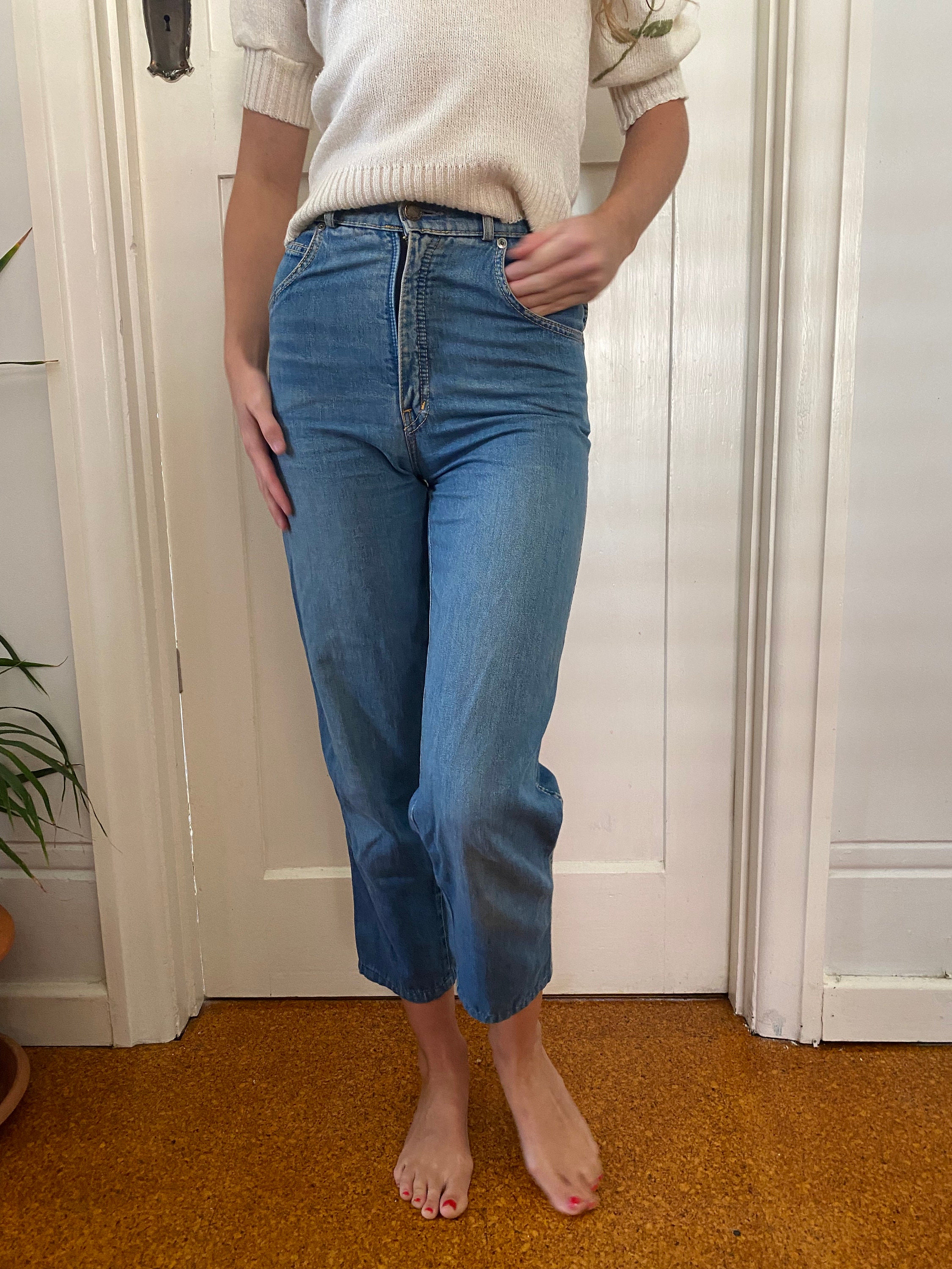 1990's Vintage Faberge Light Blue Denim 3/4 High Waisted - Etsy