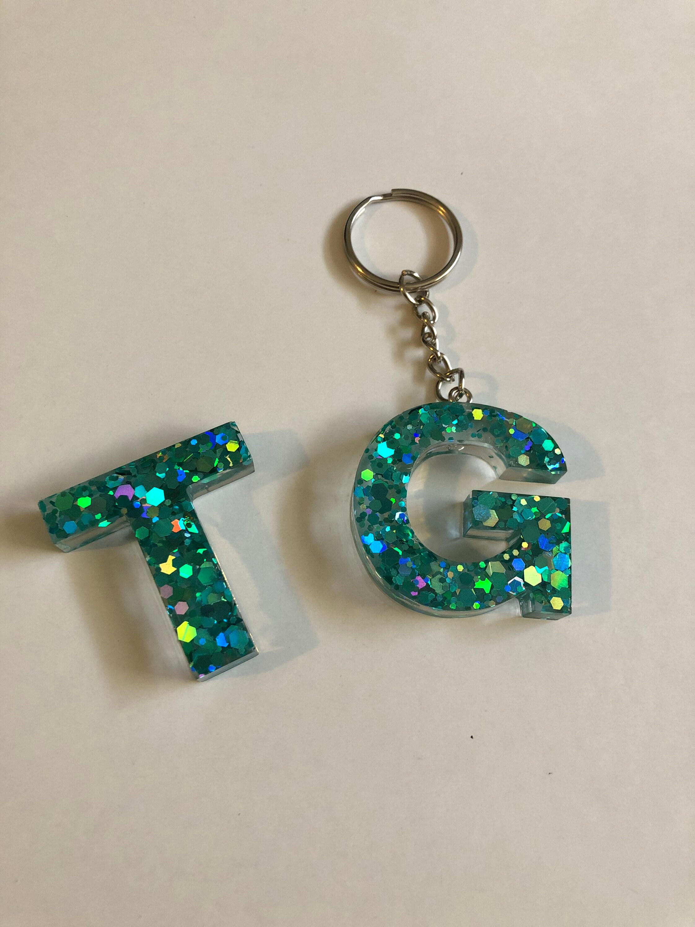Glitter resin alphabet letter keychain. Any color glitter Etsy