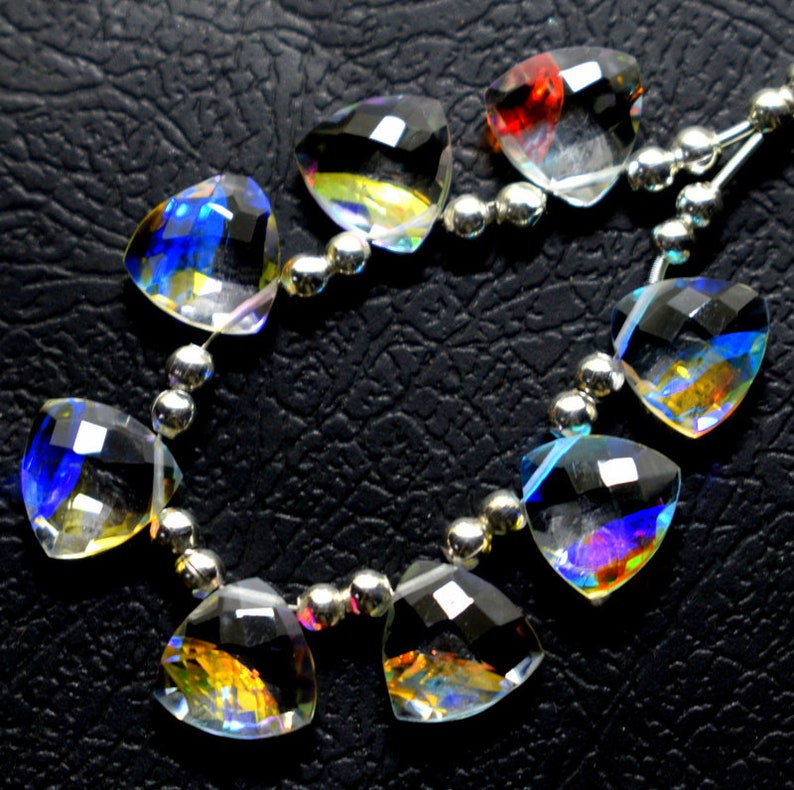 8 Pieces Fire Rainbow Moonstone Quartz Faceted Triangle Etsy