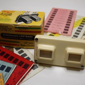 Visore stereoscopico 3D Lestrade Simplex anni '60 completo, scatola originale | View-Master, completo di 12 schede.