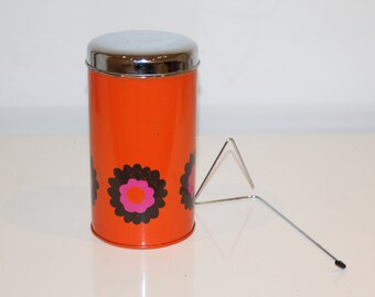 Prestine Vintage Brabantia Patrice Orange Biscuit Tin - Retro Flower Design - Biscottiera anni '70 arancione.