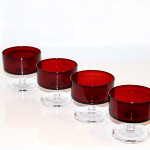 4 Luminarc Arcopal French ruby-red glasses, vintage red glassware | Chic dinner glasses, champagne glass, retro cocktail glasses