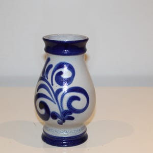 Antique &quot;Cologne Pot&quot; hand-painted with flowers, German earthenware vase | Blue earthenware stone vase, rural nostalgia.