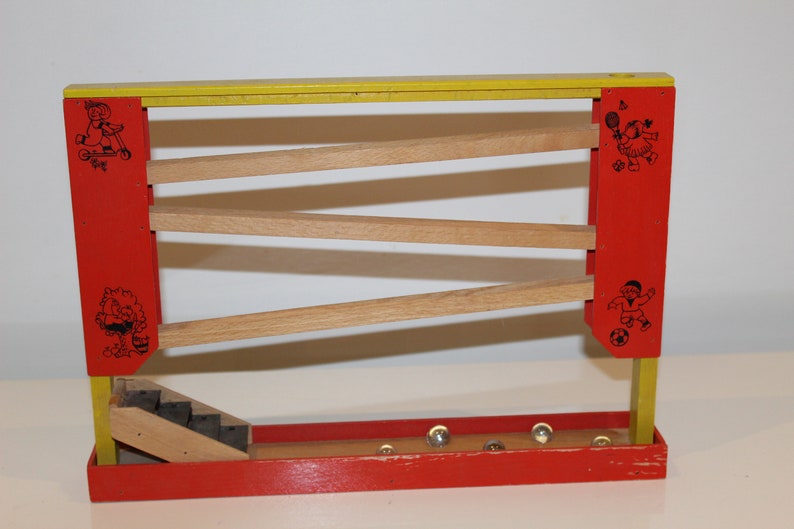 Retro 1960s Marble Run With Glass Marbles, Wooden Children's Toys Craft