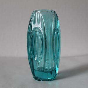 Czech glass the Bullet Designed by Rudolf Schröter, art glassware | Design flower vase , clear aqua.