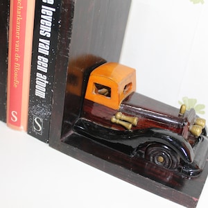 Vintage wooden bookends | Bookcase supports, decorative and useful | Office bookend, wooden car classic