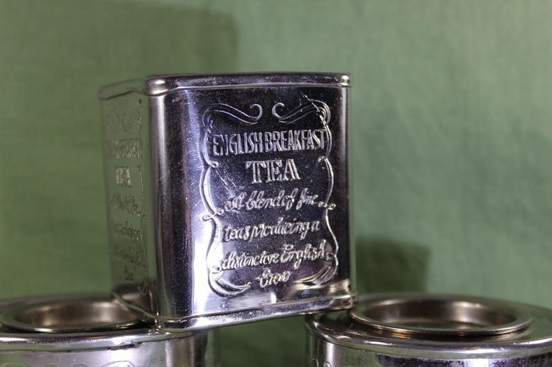 Three Piece Tea Caddy, Original English Breakfast Engraved Tea Tin