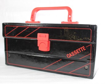 Retro muziekcassettekoffer , muziekkoffer voor 12 stuks muziekcassettes | Koffer voor muziekopslag , jaren 80 disco muziek | Cassettebox .