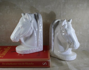 Libros de caballos, cerámica blanca | Imágenes vintage de caballos, bookends | Libros de cerámica blanca soportan, caballo retro.
