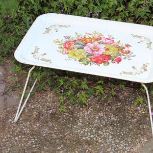 Vintage Worcester Ware Metal Tray With Folding Legs, Floral Design
