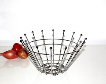 Frutero de alambre cromado - Cuenco con acento de alambre de metal plateado | Mesa de cocina con canasta de alambre, canasta de frutas.
