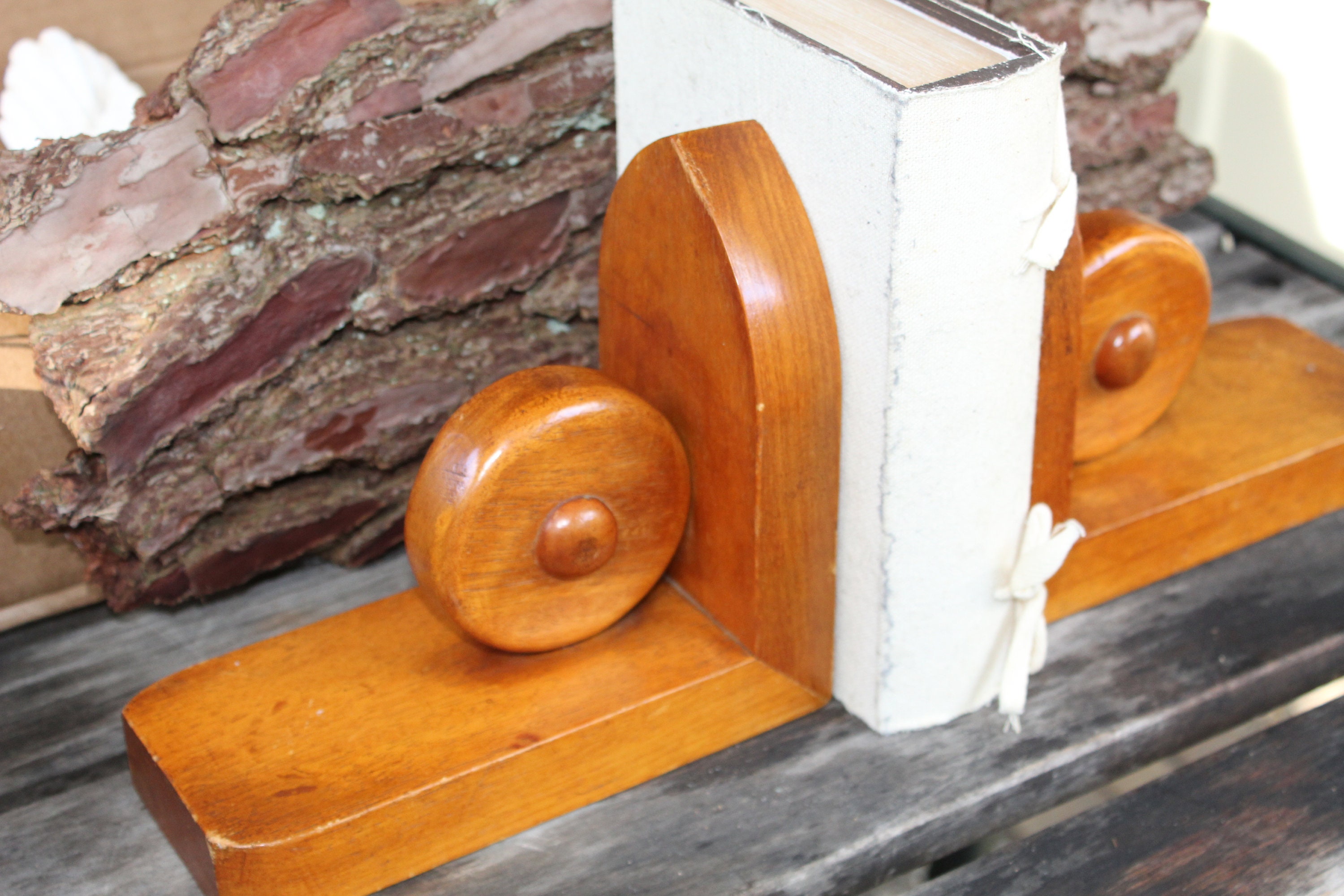 Retro Bookends Made of Wood Decorative Library Reading Booksends ...