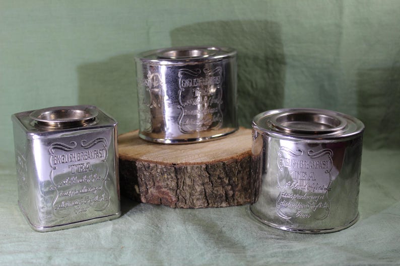 Three Piece Tea Caddy, Original English Breakfast Engraved Tea Tin