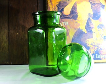 Tarro de boticario grande con tapa de bombilla, tarro de almacenamiento de vidrio verde esmeralda | Decoración de cocina retro, tarro de vidrio verde.