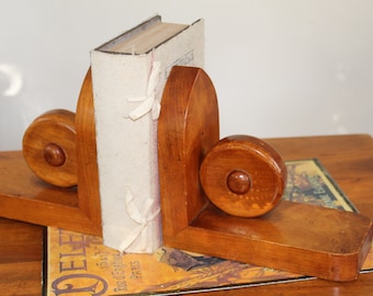 Retro bookends made of wood | Decorative library reading booksends | Vintage wooden bookends