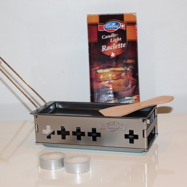 Raclette Swiss processed cheese, cheese fondue original | Candle-light raclette, romantic dinner | Stove for melting cheese, retro