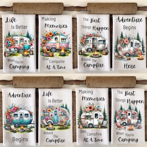 Travel Trailer Camping Sayings Sublimation PNG Bundle-Kitchen Camper Designs-Camping Kitchen Towel PNG Bundle-Floral Camper Towels PNG