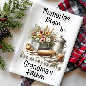 Memories Begin In Grandma's Kitchen-Farmhouse Tea Towel Design-Digital PNG Kitchen Towel Design-Instant Download image 4