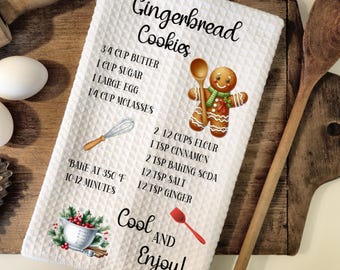 Receta de galletas de jengibre (Diseño PNG) - Toalla de cocina navideña imprimible - Descarga instantánea