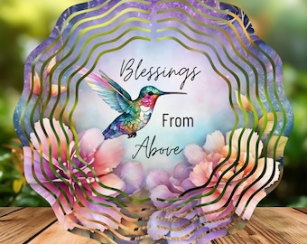 Bendiciones del Cielo - Molinillo de viento 3D con colibrí floral - Molinillo de viento holográfico inspirador para jardín - PNG de sublimación