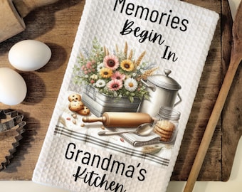 Los recuerdos empiezan en la cocina de la abuela - Diseño de paño de cocina rústico - Diseño digital PNG - Descarga instantánea
