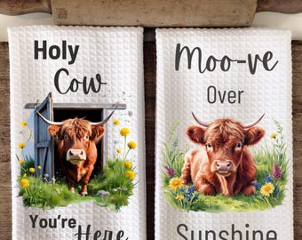 Floral Highland Cow Kitchen Towel Set (PNG Digital Download)