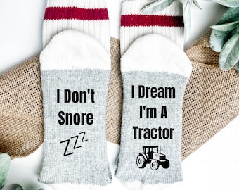 I Don't Snore I Dream I'm A Tractor Socks-Funny Snoring Gift-Personalized Sock Sayings-Snoring Socks-Gift For Dad-Husband Christmas Gift