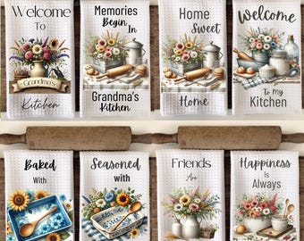 Diseños de paños de cocina estilo rústico: Paño de cocina floral PNG (Descarga digital)