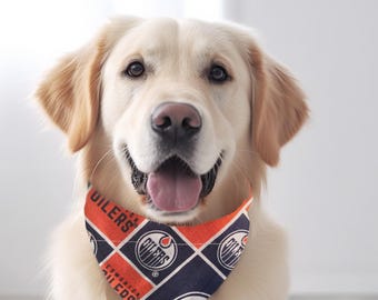 Edmonton Oilers Pet Bandana-Handmade Fabric Game Day Dog Gift-Washable Slip Over Collar