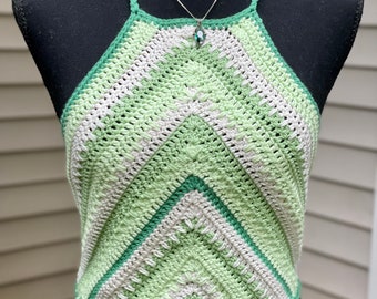 Mooie Greens Halter Top - Boho Festival Top (S/M)