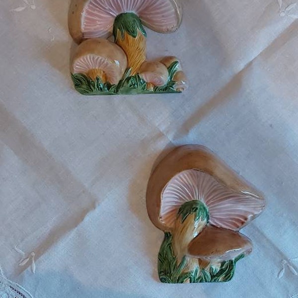 Vintage Duncan Ceramic Mushrooms,  Vintage Kitchen Decor, 1970, Wall Decor