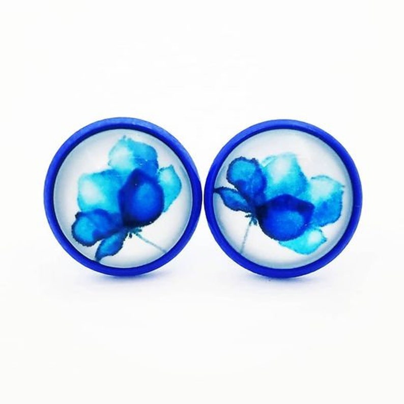 Blue Spring Flowers Spring earrings Watercolor Flower earrings Gift for her Gift Flower earrings Floral earrings Flower studs