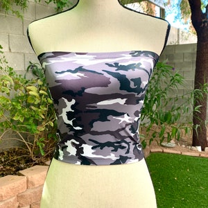 Black/Gray Camouflage Spandex Women Tube Top