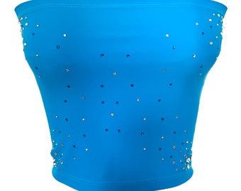 Rhinestone Design Turquoise Tube Top