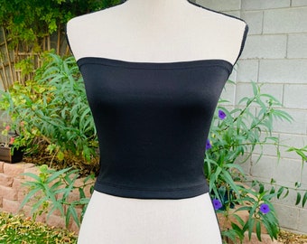 Matte Black Solid Spandex Women Tube Crop Top