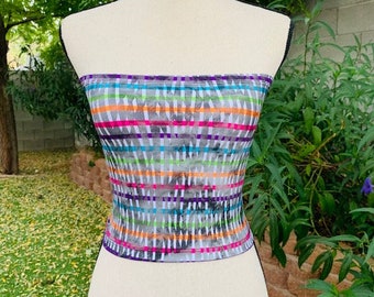 Rainbow Nylon Spandex Tube Crop Top