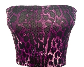 Purple/Black Sequined Leopard Print Tub Top