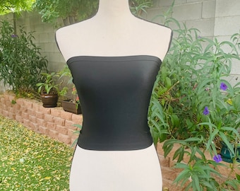 Satin Black Solid Spandex Women Tube Top