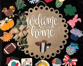 Farmhouse Welcome Sign: Interchangeable Seasonal Attachments Door Hanger