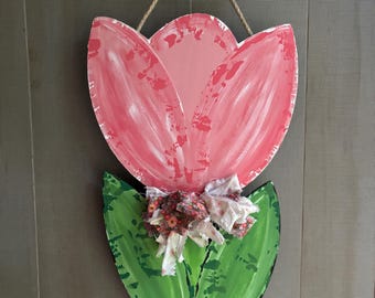 Hand Painted Tulip Door Hanger: Spring Floral Decor