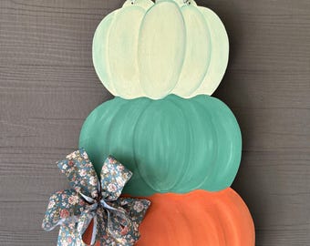 Accroche-porte citrouille d'automne peint à la main : enseigne en bois de ferme rustique