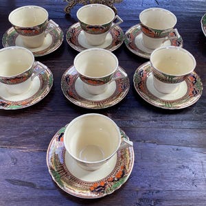 Antique Myott Son & Co Englands Countryside Art Deco Coffee  Cups and Saucers Set of Six