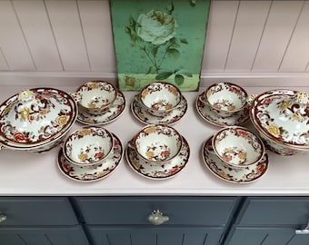 Tazze da zuppa vintage Mason in velluto marrone con piattini – Decorazioni floreali realizzate a mano, finiture in oro 22 carati