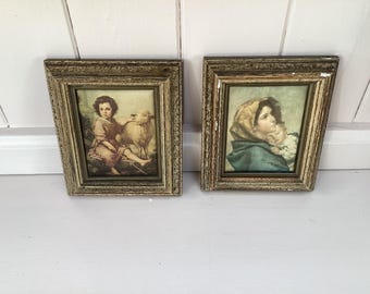 Láminas religiosas vintage x 2 láminas pequeñas enmarcadas Roberto Ferruzzi