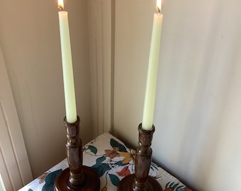 Vintage  Hand Turned Wooden  Candle Holders Primitive Style Candle Sticks